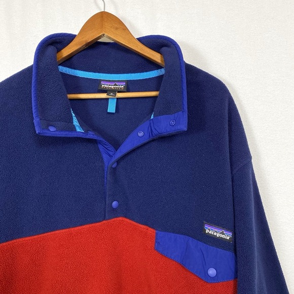 Vtg Y2K Mens XL Patagonia Synchilla Snap T Red Colorblock Pullover Fleece Jacket - Picture 2 of 5